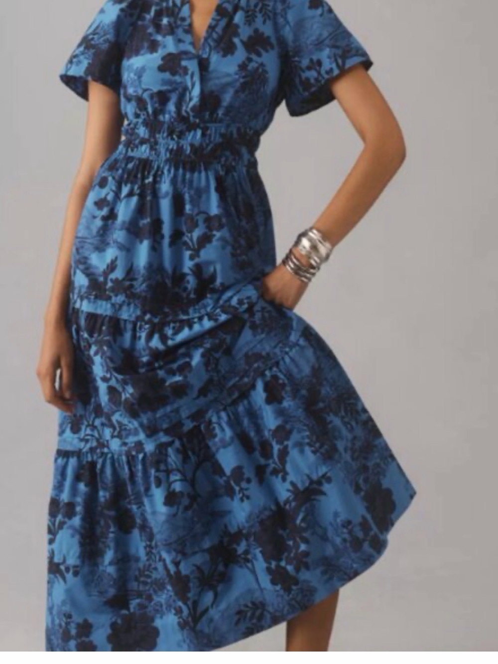 NWT- Somerset Blue Floral Tiered Short-Sleeve  Maxi Women’s Dress